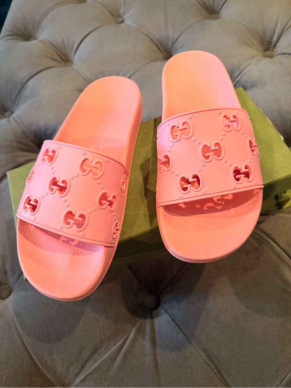 Gucci Pink GG Rubber Slide Sandals - Women's